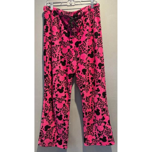 Disney Women’s L Pink & Black Fleece Pajama Pants Cozy Lounge y2k retro comfy - Picture 1 of 6